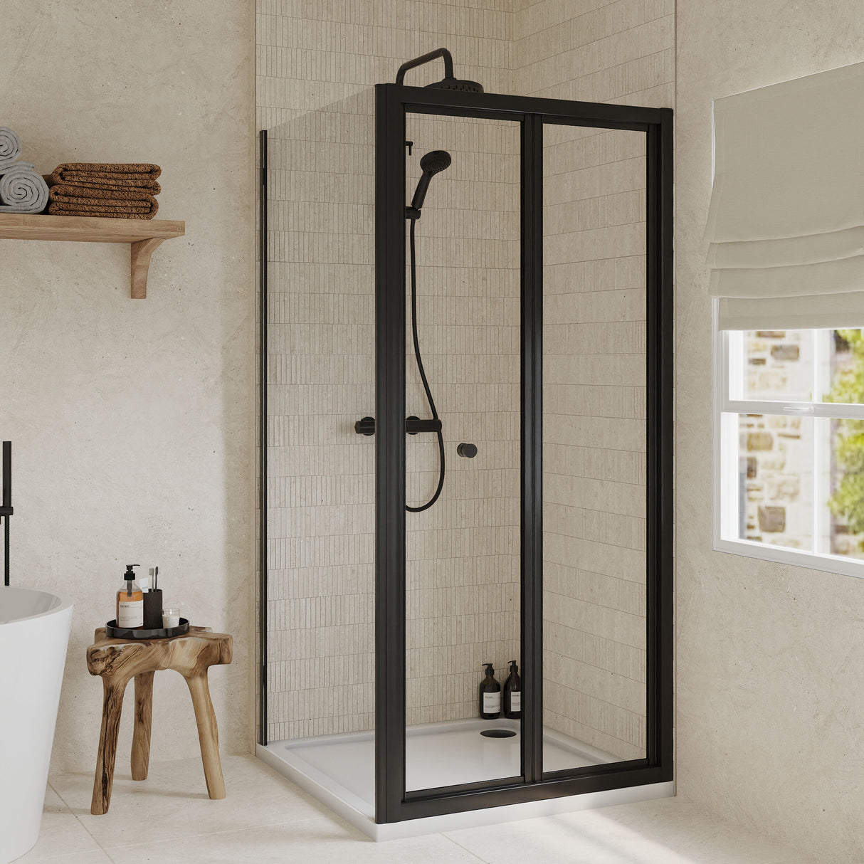[BEZET057] Almington Bi-Fold Shower Door, Side Panel and Shower Tray - Choice of Size and Finish - Lifestyle 2