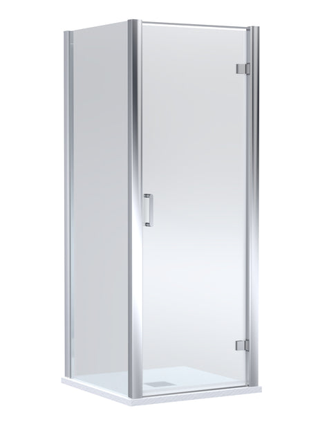 8mm Toughened Safety Glass Hinged Shower Door, Side Panel and Slimline Shower Tray - Choice of Size and Finish
