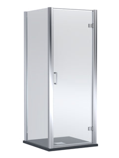 8mm Toughened Safety Glass Hinged Shower Door, Side Panel and Slimline Shower Tray - Choice of Size and Finish