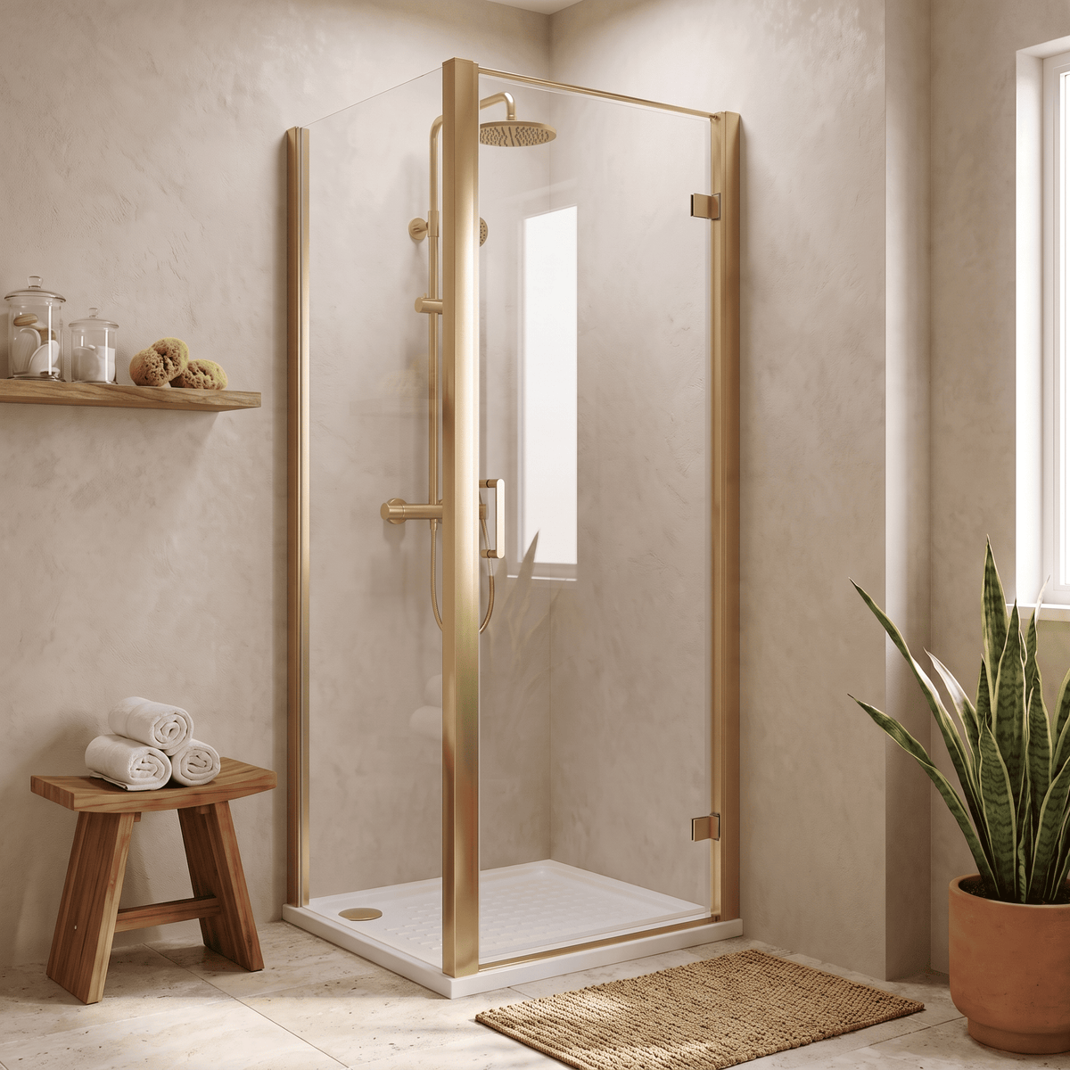 8mm Toughened Safety Glass Hinged Shower Door, Side Panel and Shower Slip Resistant Tray - Choice of Size and Finish