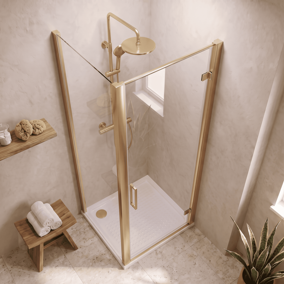 8mm Toughened Safety Glass Hinged Shower Door, Side Panel and Shower Slip Resistant Tray - Choice of Size and Finish