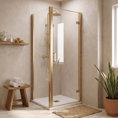 8mm Toughened Safety Glass Hinged Shower Door, Side Panel and Slimline Shower Tray - Choice of Size and Finish