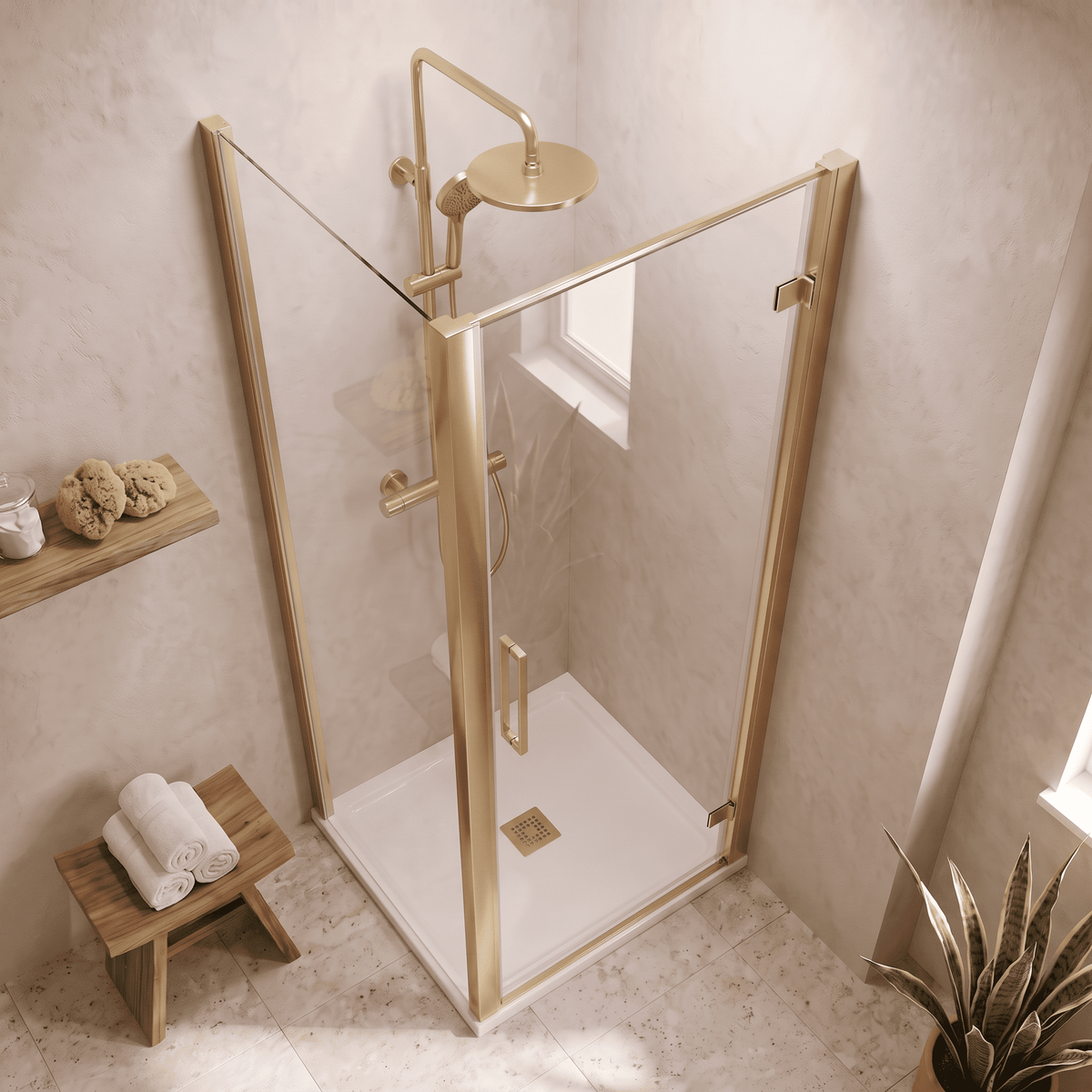 8mm Toughened Safety Glass Hinged Shower Door, Side Panel and Slimline Shower Tray - Choice of Size and Finish