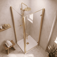 8mm Toughened Safety Glass Hinged Shower Door, Side Panel and Slimline Shower Tray - Choice of Size and Finish