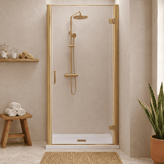 8mm Toughened Safety Glass Hinged Shower Door, Side Panel and Slimline Shower Tray - Choice of Size and Finish