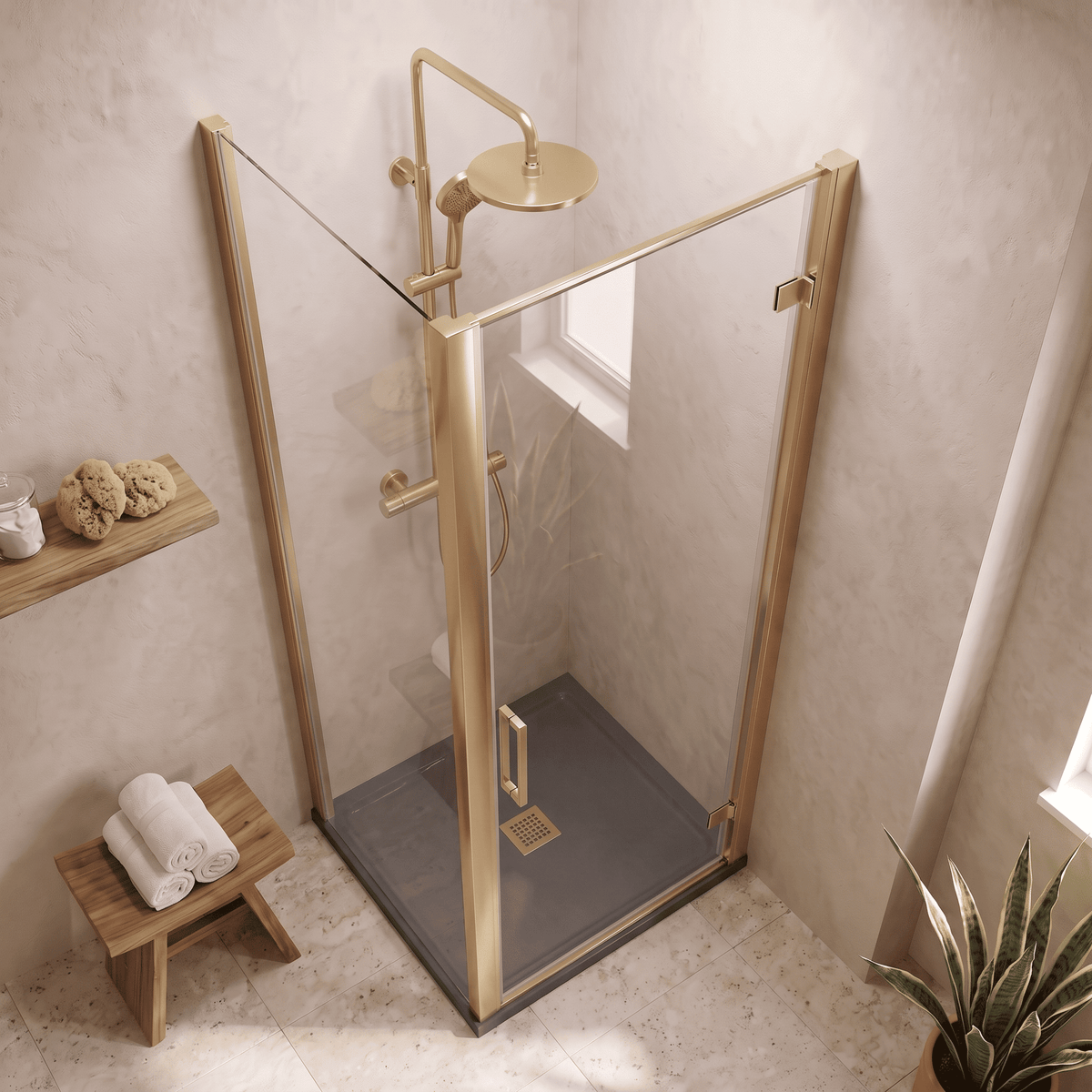 8mm Toughened Safety Glass Hinged Shower Door, Side Panel and Slimline Shower Tray - Choice of Size and Finish