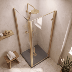 8mm Toughened Safety Glass Hinged Shower Door, Side Panel and Slimline Shower Tray - Choice of Size and Finish