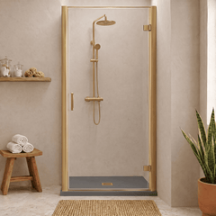8mm Toughened Safety Glass Hinged Shower Door, Side Panel and Slimline Shower Tray - Choice of Size and Finish