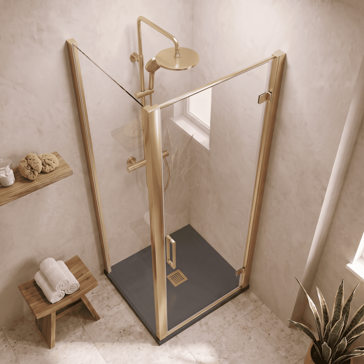 8mm Toughened Safety Glass Hinged Shower Door, Side Panel and Slimline Shower Tray - Choice of Size and Finish