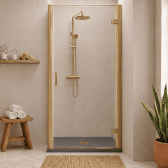8mm Toughened Safety Glass Hinged Shower Door, Side Panel and Slimline Shower Tray - Choice of Size and Finish