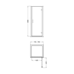 [BEZLU052] 8mm Toughened Safety Glass Hinged Shower Door, Side Panel and Shower Tray - Choice of Size and Finish - Technical Drawing