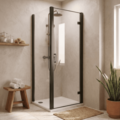 8mm Toughened Safety Glass Hinged Shower Door, Side Panel and Shower Slip Resistant Tray - Choice of Size and Finish
