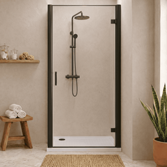 8mm Toughened Safety Glass Hinged Shower Door, Side Panel and Shower Slip Resistant Tray - Choice of Size and Finish