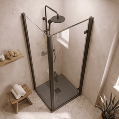 8mm Toughened Safety Glass Hinged Shower Door, Side Panel and Slimline Shower Tray - Choice of Size and Finish