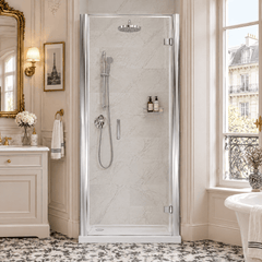 8mm Toughened Safety Glass Hinged Shower Door, Side Panel and Shower Slip Resistant Tray - Choice of Size and Finish