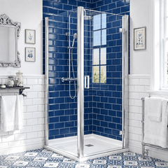 8mm Toughened Safety Glass Hinged Shower Door, Side Panel and Slimline Shower Tray - Choice of Size and Finish