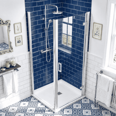 8mm Toughened Safety Glass Hinged Shower Door, Side Panel and Slimline Shower Tray - Choice of Size and Finish