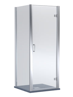 8mm Toughened Safety Glass Hinged Shower Door, Side Panel and Slimline Shower Tray - Choice of Size and Finish