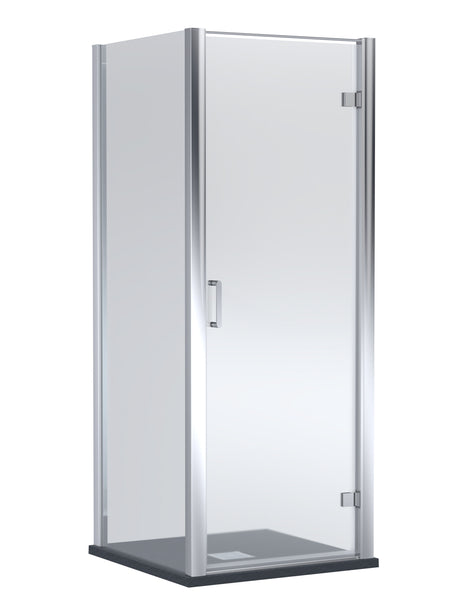 8mm Toughened Safety Glass Hinged Shower Door, Side Panel and Slimline Shower Tray - Choice of Size and Finish