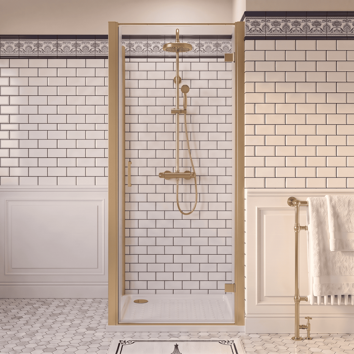 8mm Toughened Safety Glass Hinged Shower Door, Side Panel and Shower Slip Resistant Tray - Choice of Size and Finish