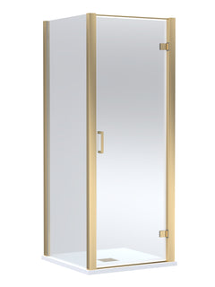 8mm Toughened Safety Glass Hinged Shower Door, Side Panel and Slimline Shower Tray - Choice of Size and Finish