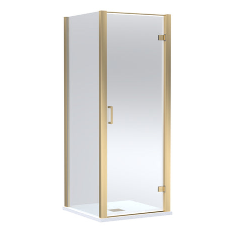 8mm Toughened Safety Glass Hinged Shower Door, Side Panel and Slimline Shower Tray - Choice of Size and Finish