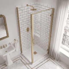 8mm Toughened Safety Glass Hinged Shower Door, Side Panel and Slimline Shower Tray - Choice of Size and Finish