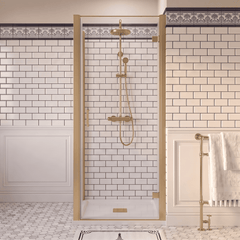 8mm Toughened Safety Glass Hinged Shower Door, Side Panel and Slimline Shower Tray - Choice of Size and Finish