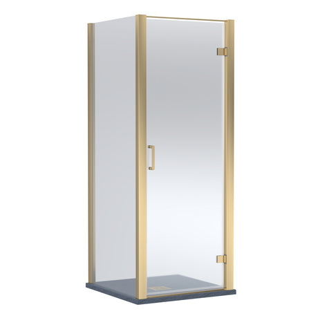 8mm Toughened Safety Glass Hinged Shower Door, Side Panel and Slimline Shower Tray - Choice of Size and Finish