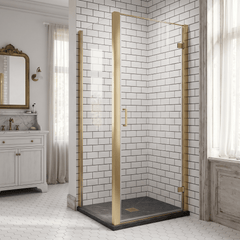 8mm Toughened Safety Glass Hinged Shower Door, Side Panel and Slimline Shower Tray - Choice of Size and Finish