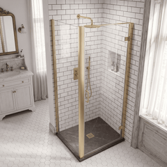 8mm Toughened Safety Glass Hinged Shower Door, Side Panel and Slimline Shower Tray - Choice of Size and Finish