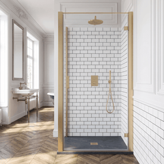 8mm Toughened Safety Glass Hinged Shower Door, Side Panel and Slimline Shower Tray - Choice of Size and Finish