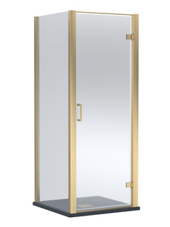 8mm Toughened Safety Glass Hinged Shower Door, Side Panel and Slimline Shower Tray - Choice of Size and Finish