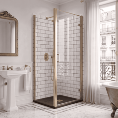 8mm Toughened Safety Glass Hinged Shower Door, Side Panel and Slimline Shower Tray - Choice of Size and Finish