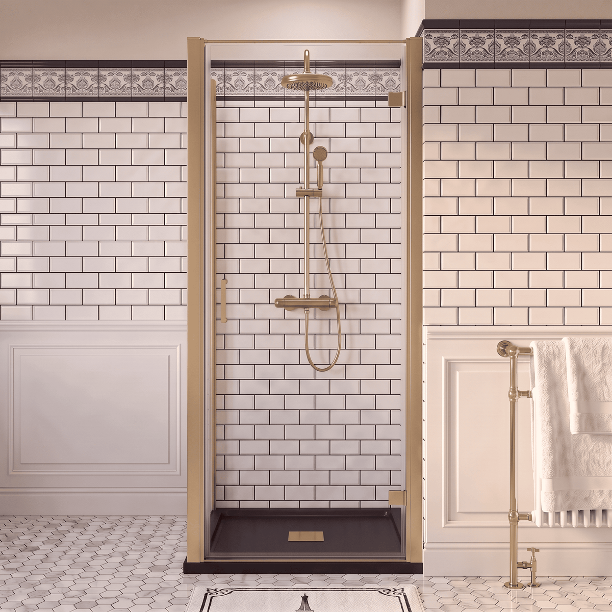 8mm Toughened Safety Glass Hinged Shower Door, Side Panel and Slimline Shower Tray - Choice of Size and Finish