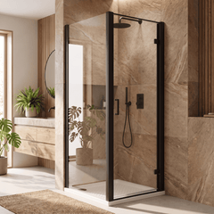 8mm Toughened Safety Glass Hinged Shower Door, Side Panel and Shower Slip Resistant Tray - Choice of Size and Finish