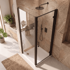 8mm Toughened Safety Glass Hinged Shower Door, Side Panel and Shower Slip Resistant Tray - Choice of Size and Finish