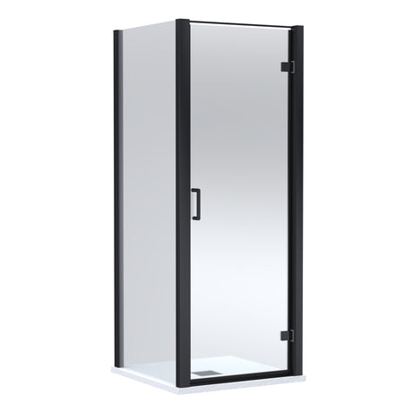 8mm Toughened Safety Glass Hinged Shower Door, Side Panel and Slimline Shower Tray - Choice of Size and Finish