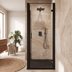 8mm Toughened Safety Glass Hinged Shower Door, Side Panel and Slimline Shower Tray - Choice of Size and Finish