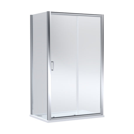 [BEZLU076] Balterley Sliding Shower Door with 6mm Glass, Side Panel & 1200x800mm Shower Tray, Chrome/White - Cutout