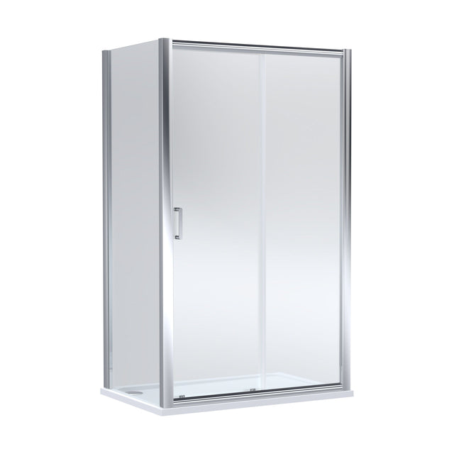 [BEZLU076] Balterley Sliding Shower Door with 6mm Glass, Side Panel & 1200x800mm Shower Tray, Chrome/White - Cutout