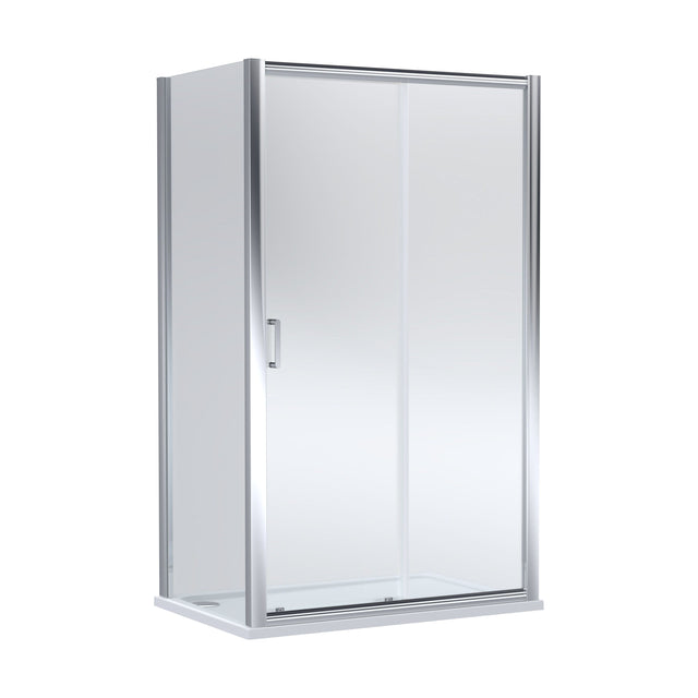 [BEZLU077] Balterley Sliding Shower Door with 6mm Glass, Side Panel & 1200x800mm Slip Resistant Tray, Chrome/White - Cutout