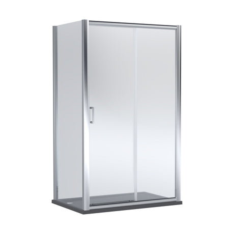 [BEZLU078] Balterley Sliding Shower Door with 6mm Glass, Side Panel & 1200x800mm Shower Tray, Chrome/Grey - Cutout