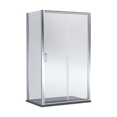 [BEZLU078] Ellenhall Sliding Shower Door with 6mm Glass, Side Panel & Resin Shower Tray, 1200 x 800mm - Choice of Finish - Cutout