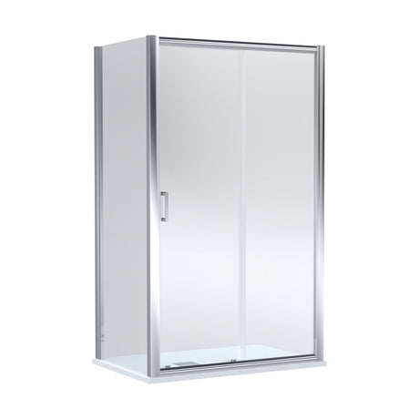 [BEZLU079] Balterley Sliding Shower Door with 6mm Glass, Side Panel & Slimline 1200x800mm Shower Tray, Chrome/White - Cutout