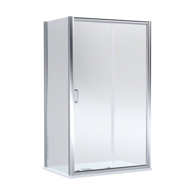 [BEZLU079] Balterley Sliding Shower Door with 6mm Glass, Side Panel & Slimline 1200x800mm Shower Tray, Chrome/White - Cutout