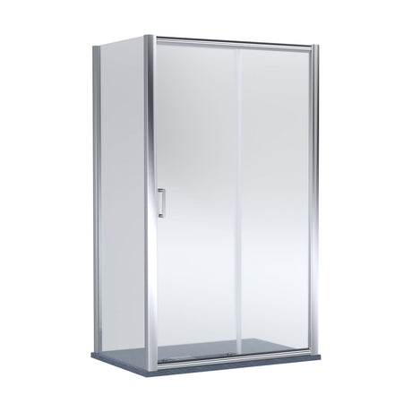 [BEZLU080] Balterley Sliding Shower Door with 6mm Glass, Side Panel & Slimline 1200x800mm Shower Tray, Chrome/Grey - Cutout