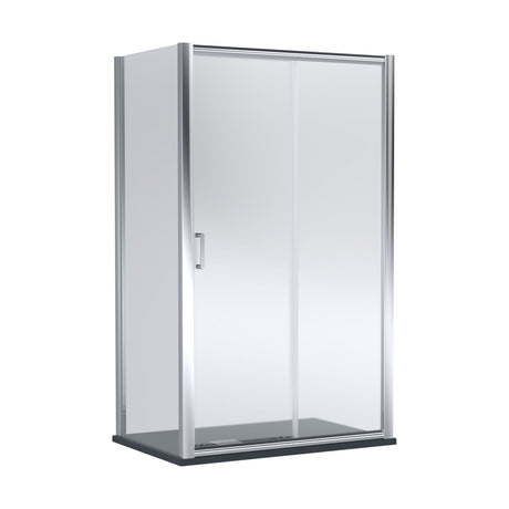 [BEZLU081] Balterley Sliding Shower Door with 6mm Glass, Side Panel & Slimline 1200x800mm Shower Tray, Chrome/Black - Cutout