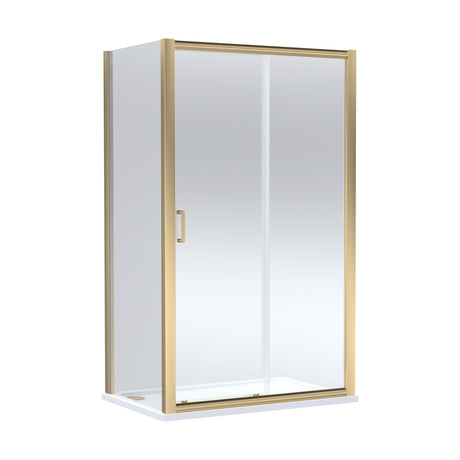 [BEZLU090] Balterley Sliding Shower Door with 6mm Glass, Side Panel & 1200x800mm Shower Tray, Brushed Brass/White - Cutout