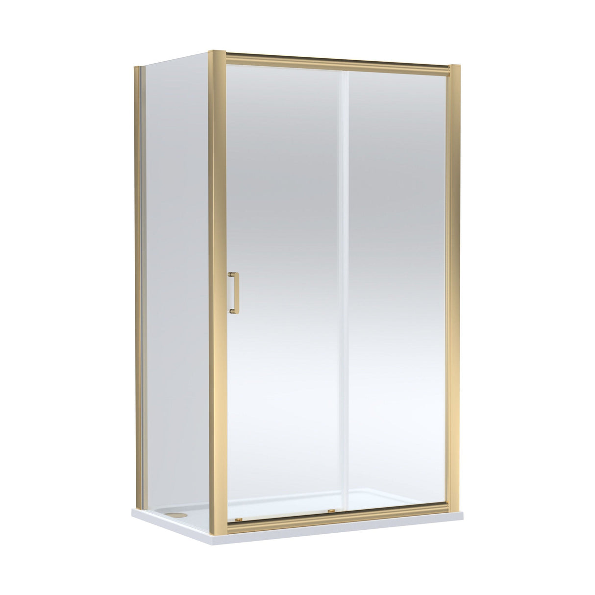 [BEZLU091] Balterley Sliding Shower Door with 6mm Glass, Side Panel & 1200x800mm Slip Resistant Shower Tray, Brushed Brass/White - Cutout
